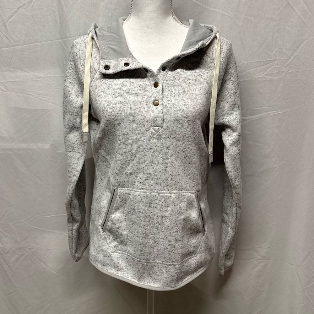 New Gray Quarter Button Hooded Pullover